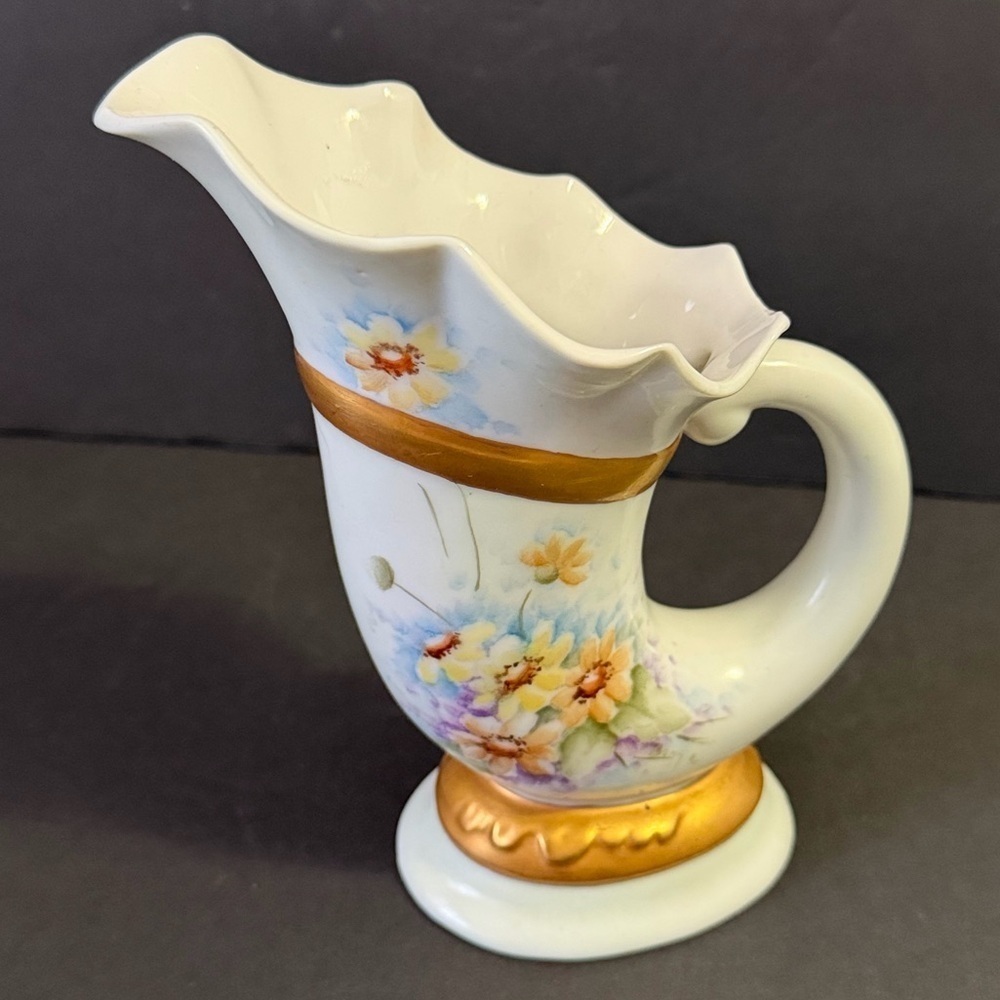 Porcelain Ewer 1886 Aesthetic Pitcher Gilt Floral Creamer Yellow Daisy Royal
